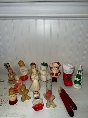 50s Gurley & other Vintage Christmas candles Angel Santa snowman